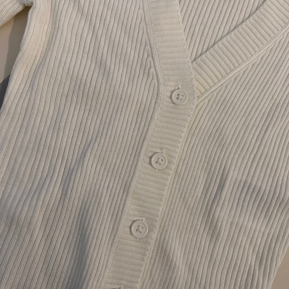 Fitted Rib-knit Top Button Front V Neck Crop Cardigan - Picture 9 of 9